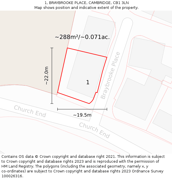 1, BRAYBROOKE PLACE, CAMBRIDGE, CB1 3LN: Plot and title map