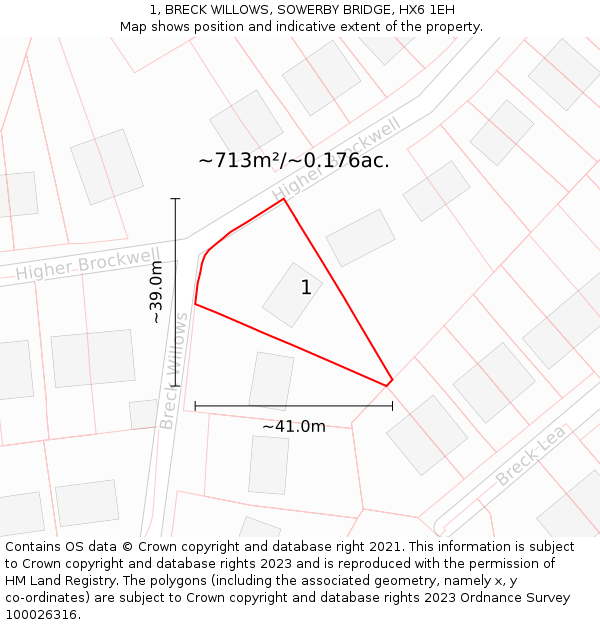 1, BRECK WILLOWS, SOWERBY BRIDGE, HX6 1EH: Plot and title map