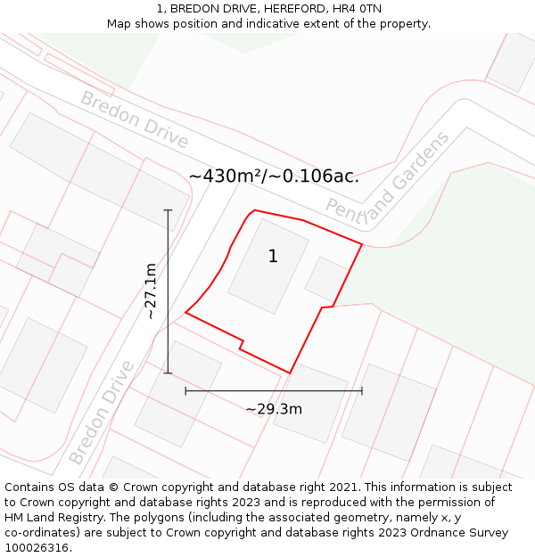 1, BREDON DRIVE, HEREFORD, HR4 0TN: Plot and title map