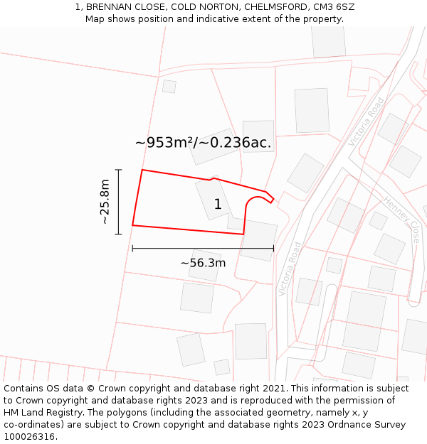 1, BRENNAN CLOSE, COLD NORTON, CHELMSFORD, CM3 6SZ: Plot and title map