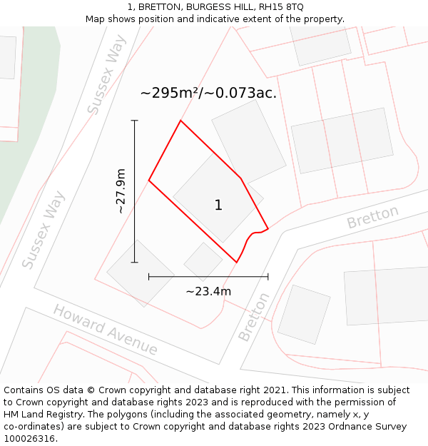 1, BRETTON, BURGESS HILL, RH15 8TQ: Plot and title map