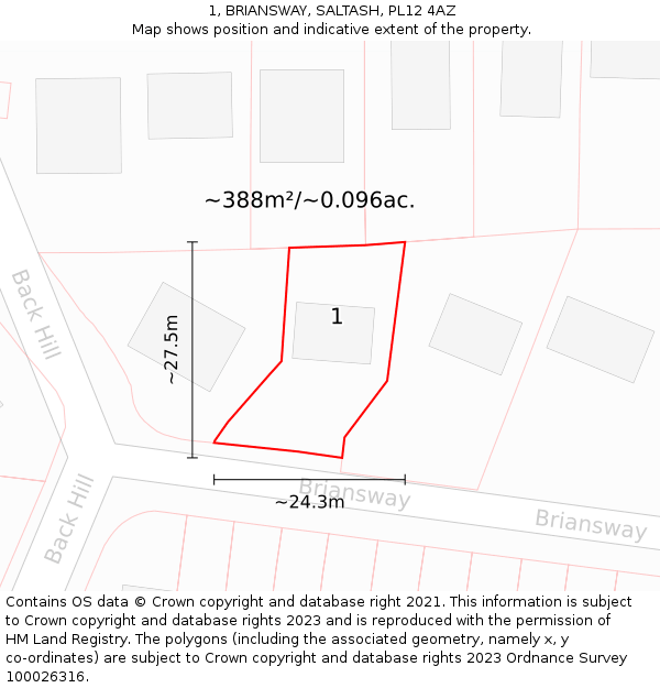 1, BRIANSWAY, SALTASH, PL12 4AZ: Plot and title map