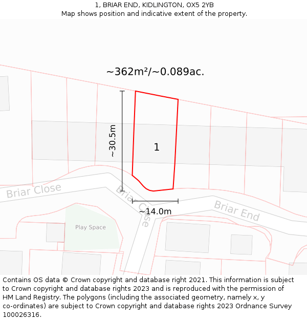 1, BRIAR END, KIDLINGTON, OX5 2YB: Plot and title map