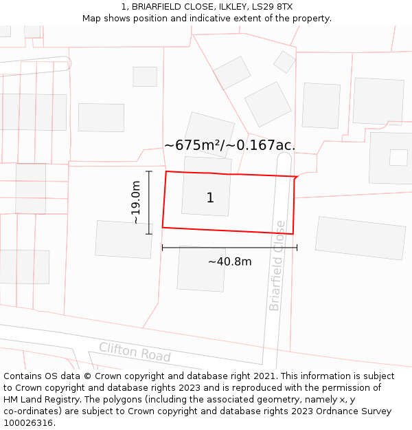 1, BRIARFIELD CLOSE, ILKLEY, LS29 8TX: Plot and title map