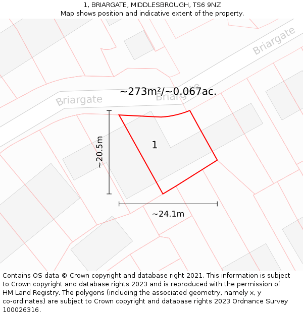 1, BRIARGATE, MIDDLESBROUGH, TS6 9NZ: Plot and title map