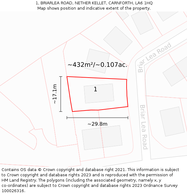 1, BRIARLEA ROAD, NETHER KELLET, CARNFORTH, LA6 1HQ: Plot and title map