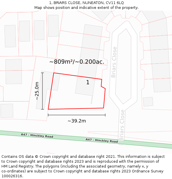 1, BRIARS CLOSE, NUNEATON, CV11 6LQ: Plot and title map