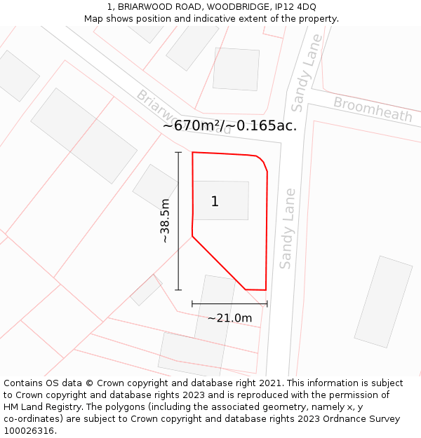 1, BRIARWOOD ROAD, WOODBRIDGE, IP12 4DQ: Plot and title map