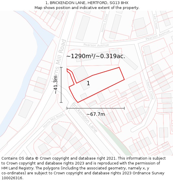 1, BRICKENDON LANE, HERTFORD, SG13 8HX: Plot and title map