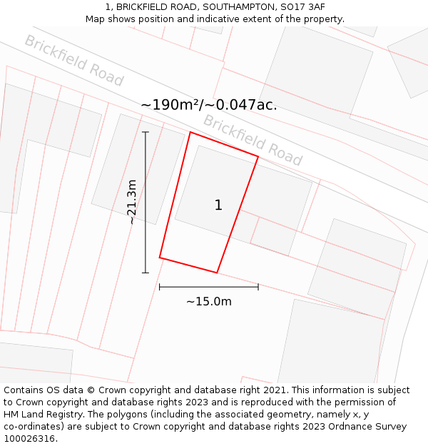 1, BRICKFIELD ROAD, SOUTHAMPTON, SO17 3AF: Plot and title map