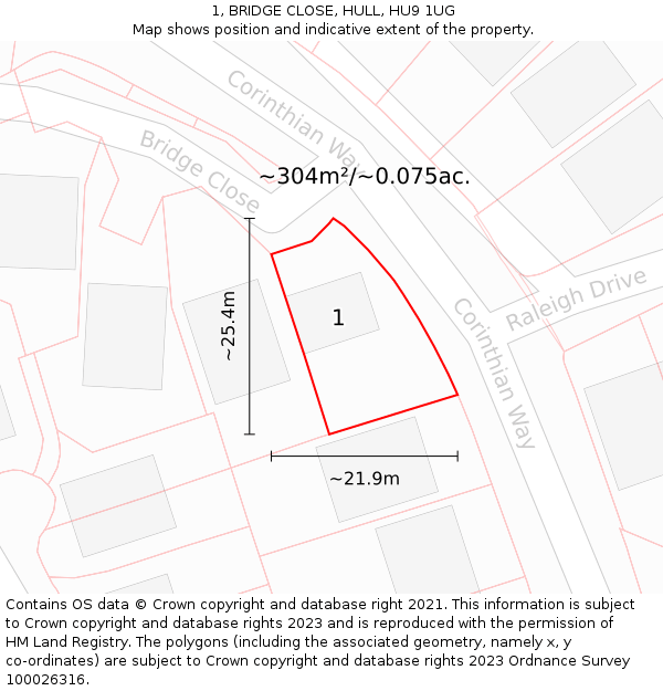 1, BRIDGE CLOSE, HULL, HU9 1UG: Plot and title map