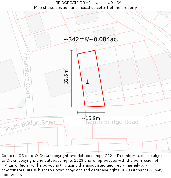 1, BRIDGEGATE DRIVE, HULL, HU9 1SY: Plot and title map