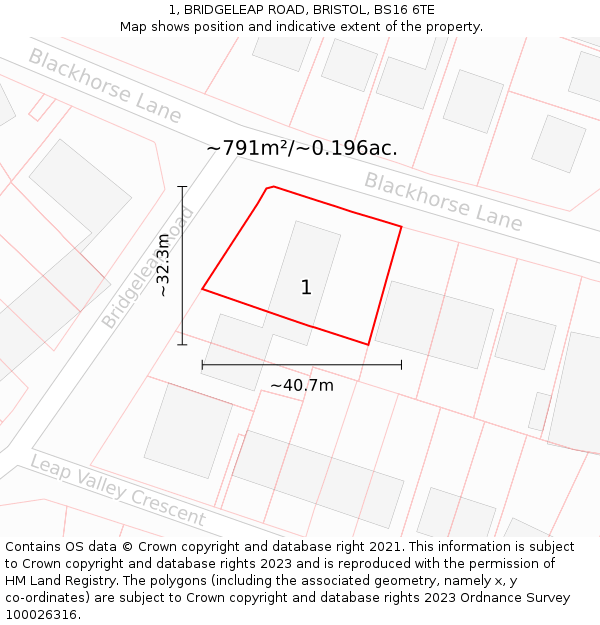 1, BRIDGELEAP ROAD, BRISTOL, BS16 6TE: Plot and title map