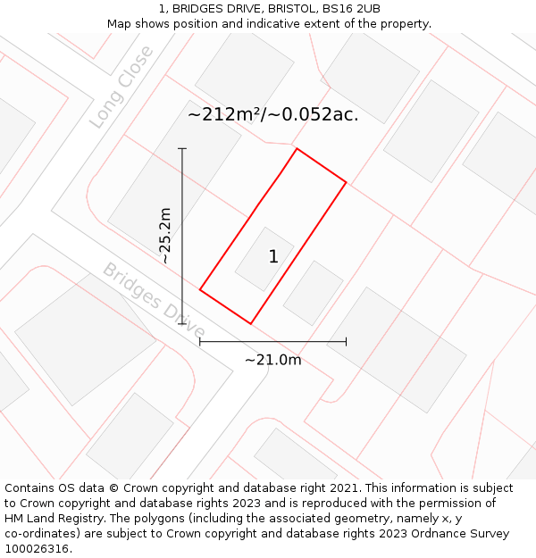 1, BRIDGES DRIVE, BRISTOL, BS16 2UB: Plot and title map