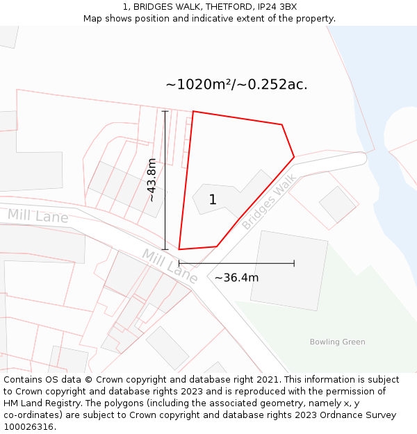 1, BRIDGES WALK, THETFORD, IP24 3BX: Plot and title map