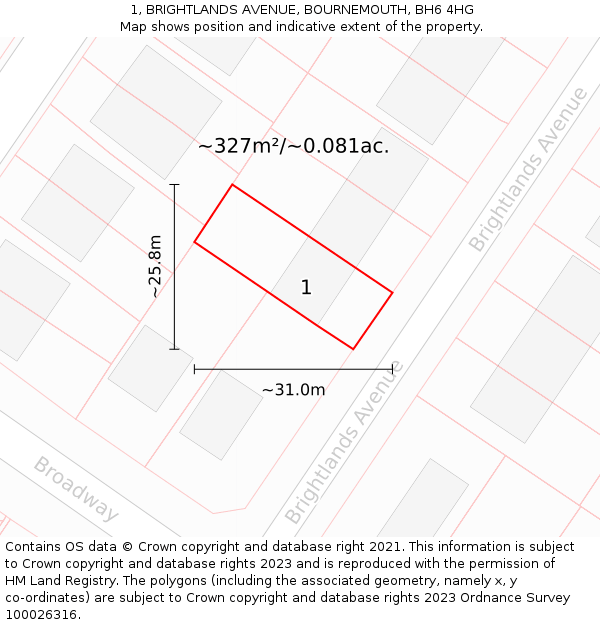 1, BRIGHTLANDS AVENUE, BOURNEMOUTH, BH6 4HG: Plot and title map