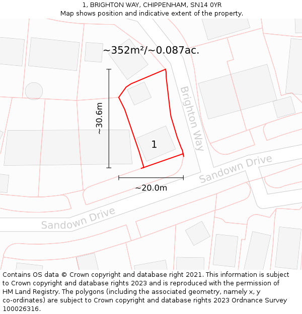 1, BRIGHTON WAY, CHIPPENHAM, SN14 0YR: Plot and title map