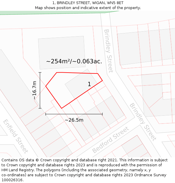 1, BRINDLEY STREET, WIGAN, WN5 8ET: Plot and title map