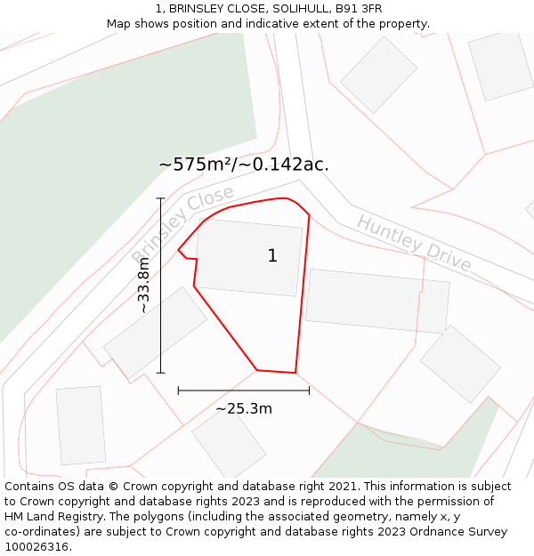 1, BRINSLEY CLOSE, SOLIHULL, B91 3FR: Plot and title map