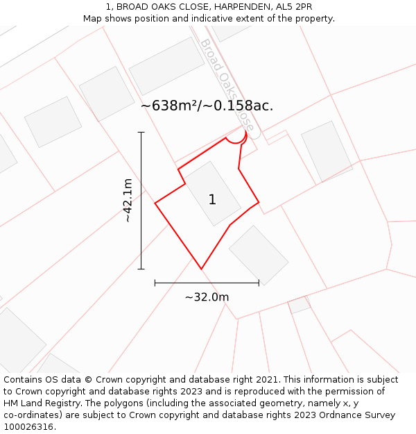 1, BROAD OAKS CLOSE, HARPENDEN, AL5 2PR: Plot and title map