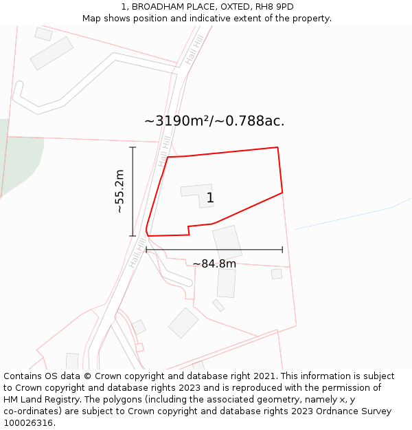 1, BROADHAM PLACE, OXTED, RH8 9PD: Plot and title map