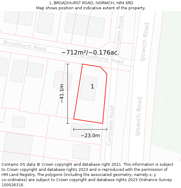 1, BROADHURST ROAD, NORWICH, NR4 6RD: Plot and title map