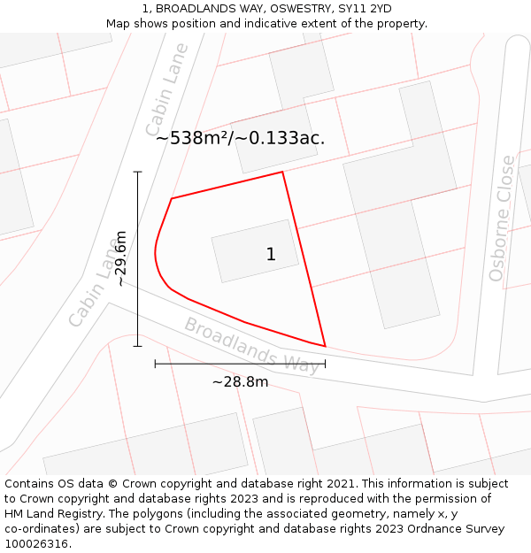 1, BROADLANDS WAY, OSWESTRY, SY11 2YD: Plot and title map