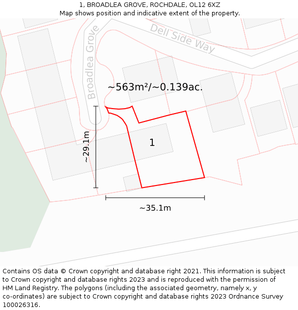 1, BROADLEA GROVE, ROCHDALE, OL12 6XZ: Plot and title map