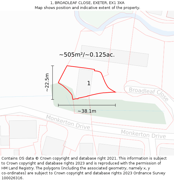 1, BROADLEAF CLOSE, EXETER, EX1 3XA: Plot and title map