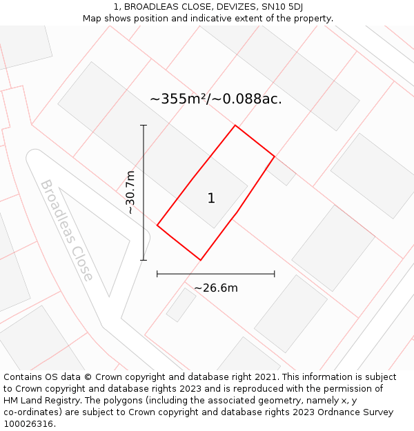 1, BROADLEAS CLOSE, DEVIZES, SN10 5DJ: Plot and title map