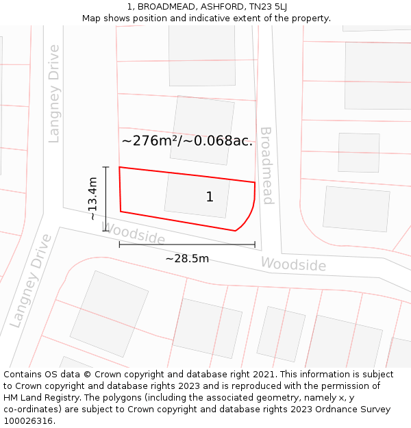 1, BROADMEAD, ASHFORD, TN23 5LJ: Plot and title map