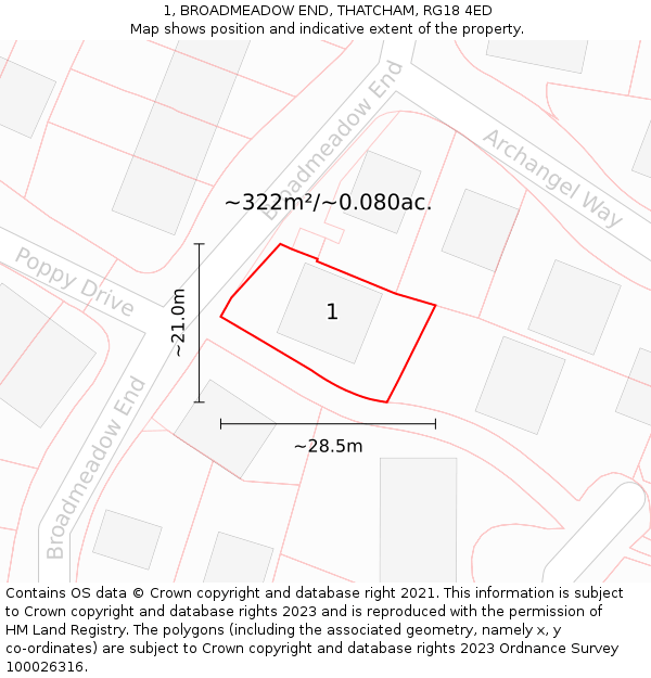 1, BROADMEADOW END, THATCHAM, RG18 4ED: Plot and title map