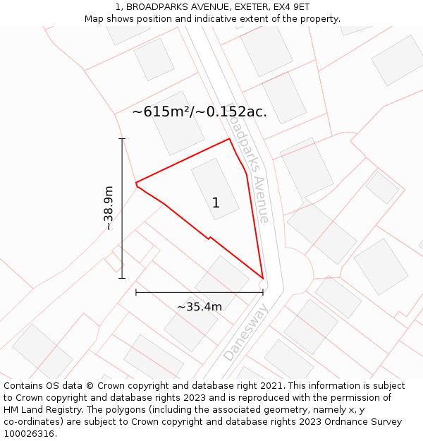 1, BROADPARKS AVENUE, EXETER, EX4 9ET: Plot and title map