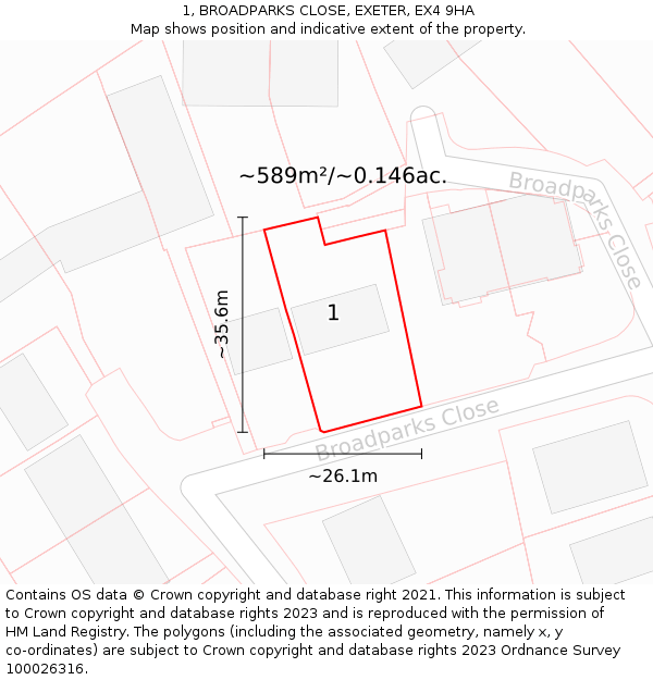 1, BROADPARKS CLOSE, EXETER, EX4 9HA: Plot and title map