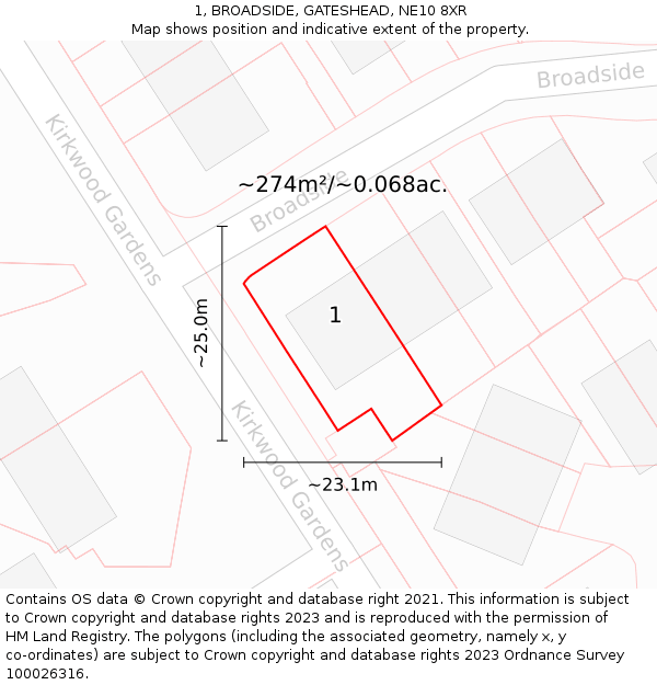 1, BROADSIDE, GATESHEAD, NE10 8XR: Plot and title map