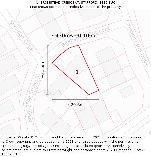 1, BROMSTEAD CRESCENT, STAFFORD, ST16 1UQ: Plot and title map