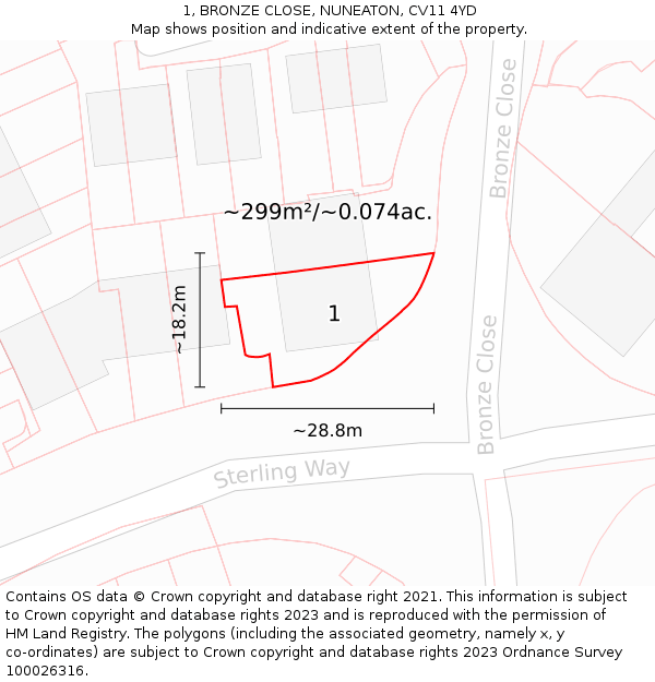 1, BRONZE CLOSE, NUNEATON, CV11 4YD: Plot and title map