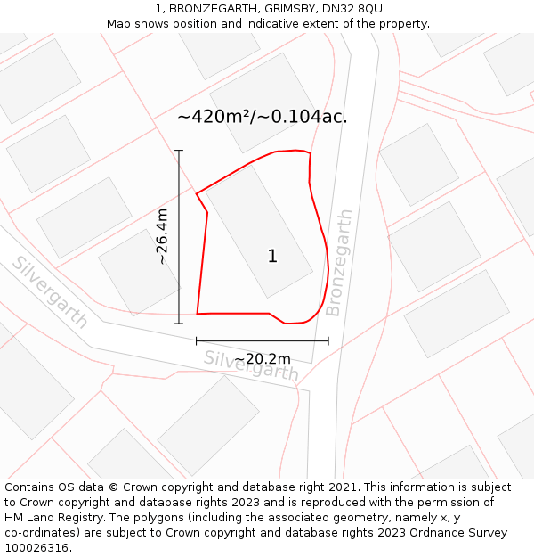 1, BRONZEGARTH, GRIMSBY, DN32 8QU: Plot and title map