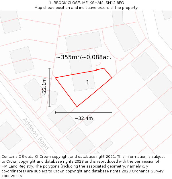 1, BROOK CLOSE, MELKSHAM, SN12 8FG: Plot and title map