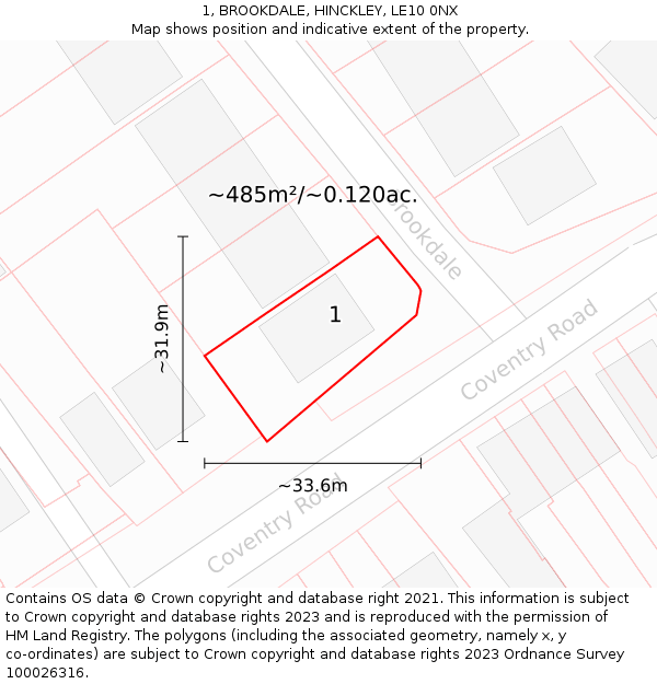 1, BROOKDALE, HINCKLEY, LE10 0NX: Plot and title map