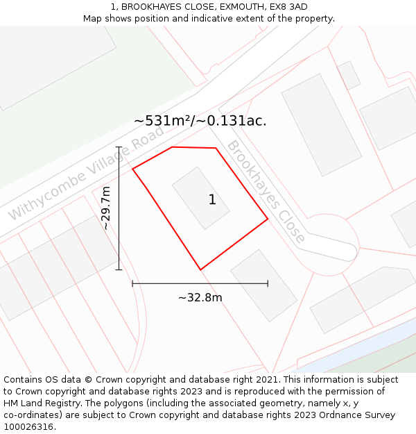 1, BROOKHAYES CLOSE, EXMOUTH, EX8 3AD: Plot and title map