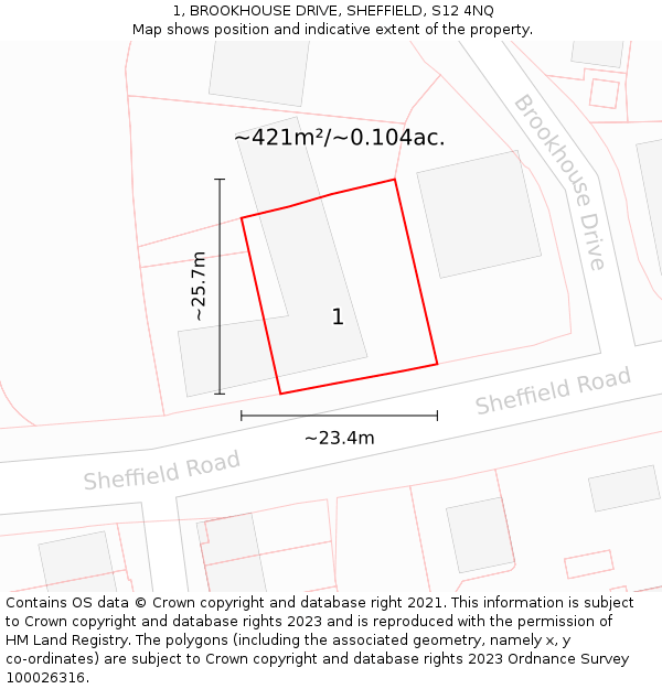 1, BROOKHOUSE DRIVE, SHEFFIELD, S12 4NQ: Plot and title map