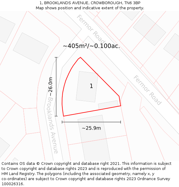 1, BROOKLANDS AVENUE, CROWBOROUGH, TN6 3BP: Plot and title map