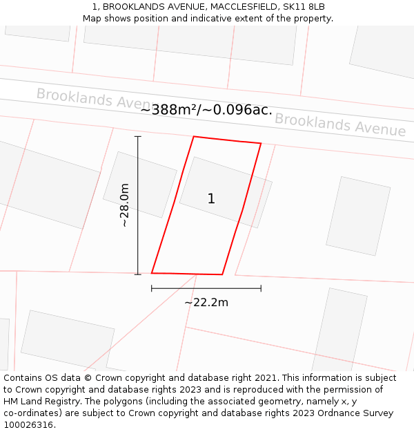 1, BROOKLANDS AVENUE, MACCLESFIELD, SK11 8LB: Plot and title map