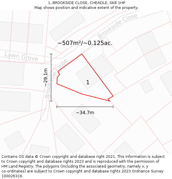 1, BROOKSIDE CLOSE, CHEADLE, SK8 1HP: Plot and title map