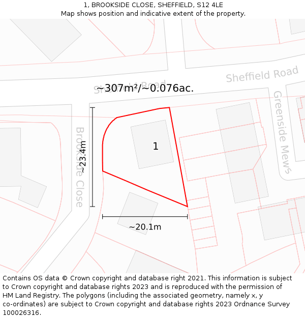 1, BROOKSIDE CLOSE, SHEFFIELD, S12 4LE: Plot and title map