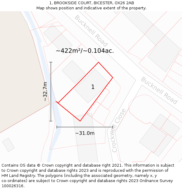 1, BROOKSIDE COURT, BICESTER, OX26 2AB: Plot and title map