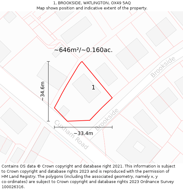 1, BROOKSIDE, WATLINGTON, OX49 5AQ: Plot and title map