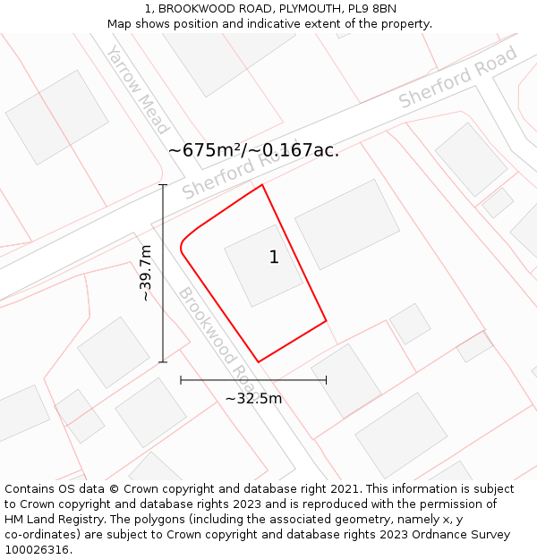 1, BROOKWOOD ROAD, PLYMOUTH, PL9 8BN: Plot and title map