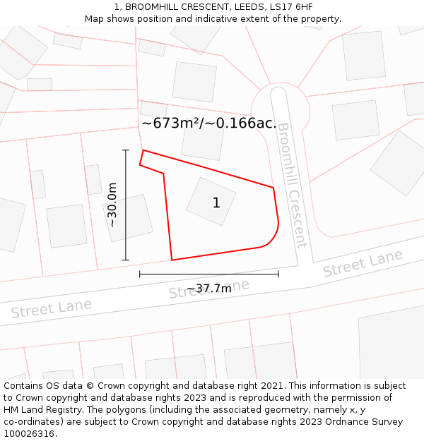1, BROOMHILL CRESCENT, LEEDS, LS17 6HF: Plot and title map